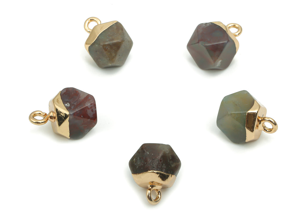 Agate Crystal Hexagon Charms - Brass Hexagon Pendant - Iron Loop - Natural Stone - Gold Tone Plated Brass – 12.57x8.45x8.18mm – NS1580G - DOMEDBAZAAR