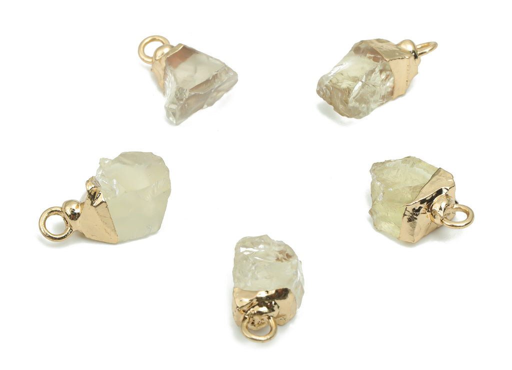 Lemon Crystal Earring Charms - Brass Irregular Pendant - Iron Loop - Natural Stone - Gold Tone Plated Brass – 15.68x9.62x6.35mm – NS1582 - DOMEDBAZAAR