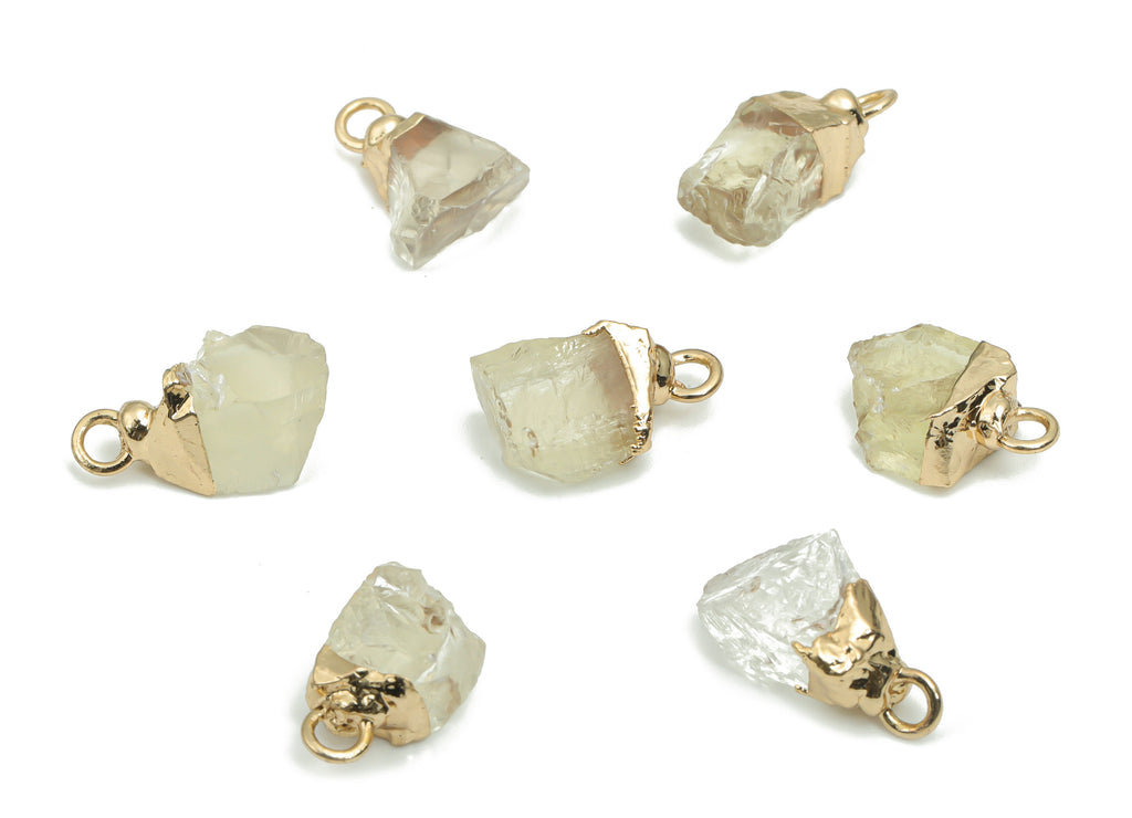 Lemon Crystal Earring Charms - Brass Irregular Pendant - Iron Loop - Natural Stone - Gold Tone Plated Brass – 15.68x9.62x6.35mm – NS1582 - DOMEDBAZAAR