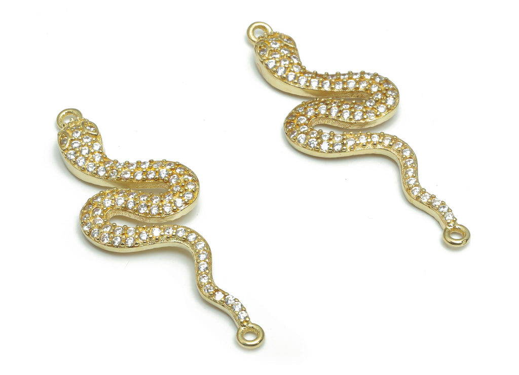 Brass Snake Earring Connectors With Zircons - Raw Brass Snake Charms and Pendant - Jewelry Making Supplies - 38.03x13.48x3.07mm - PP5167 - DOMEDBAZAAR