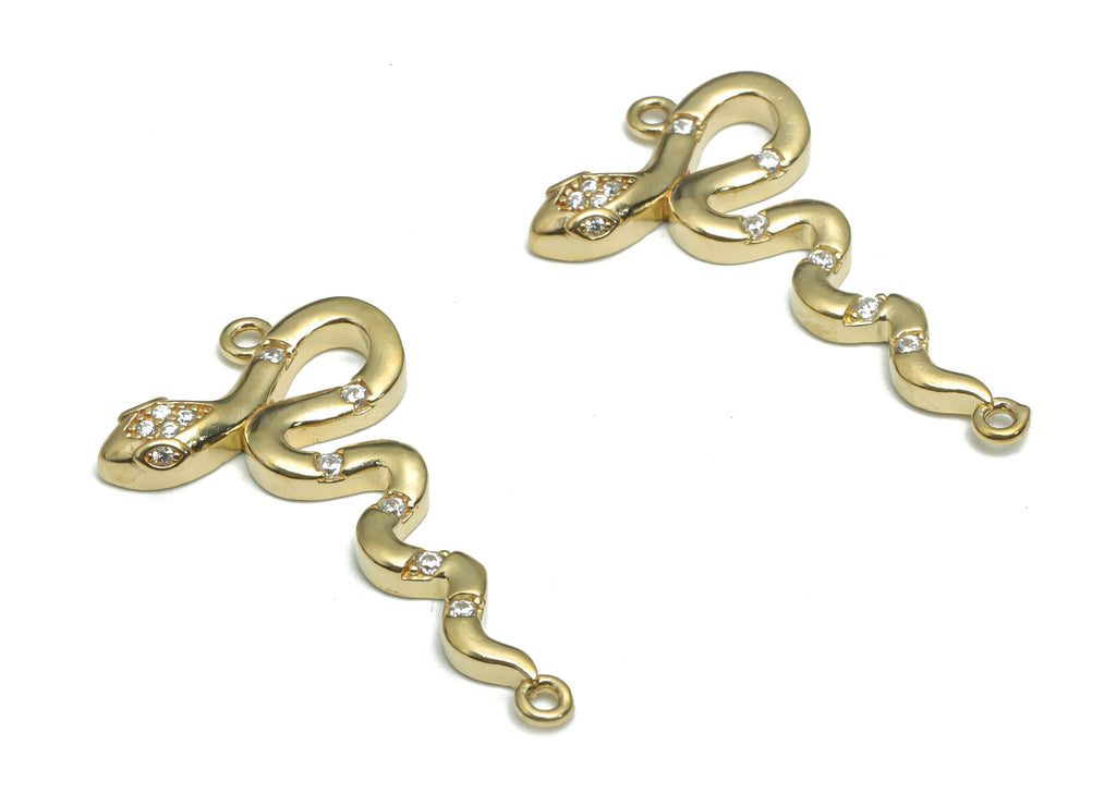 Brass Snake Earring Connectors With Zircons - Raw Brass Snake Charms and Pendant - Jewelry Making Supplies - 32.86x17.84x3.27mm - PP5168 - DOMEDBAZAAR