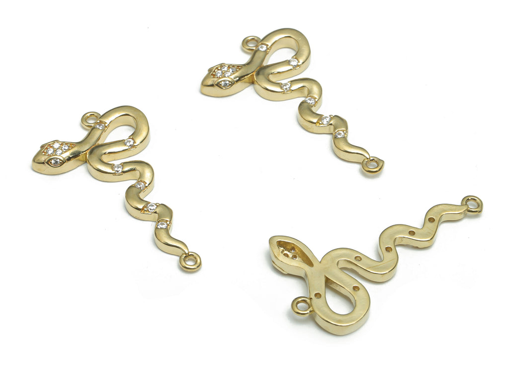Brass Snake Earring Connectors With Zircons - Raw Brass Snake Charms and Pendant - Jewelry Making Supplies - 32.86x17.84x3.27mm - PP5168 - DOMEDBAZAAR