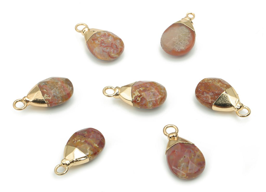 Drop Stone Earring Charms - Brass Drop Pendant - Iron Loop - Faceted Stone - Gold Tone Plated Brass – 17.82x10.32x6.21mm – NS1569B - DOMEDBAZAAR