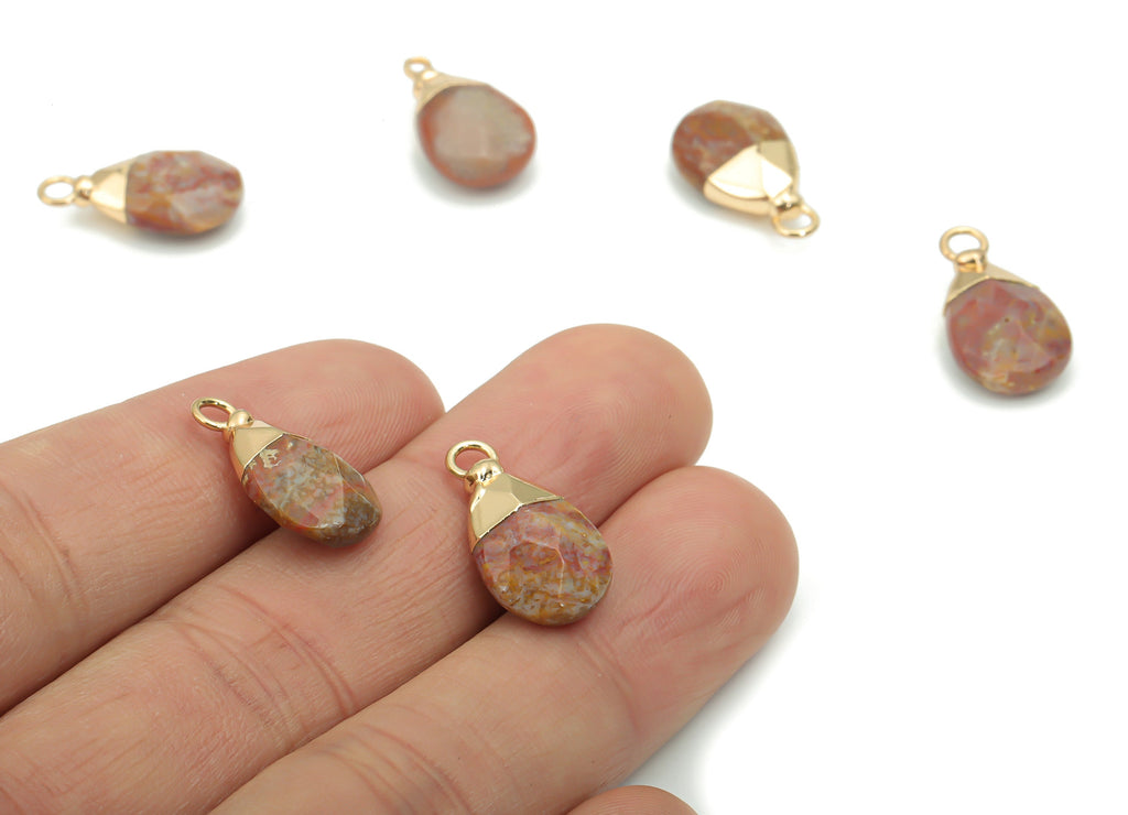 Drop Stone Earring Charms - Brass Drop Pendant - Iron Loop - Faceted Stone - Gold Tone Plated Brass – 17.82x10.32x6.21mm – NS1569B - DOMEDBAZAAR