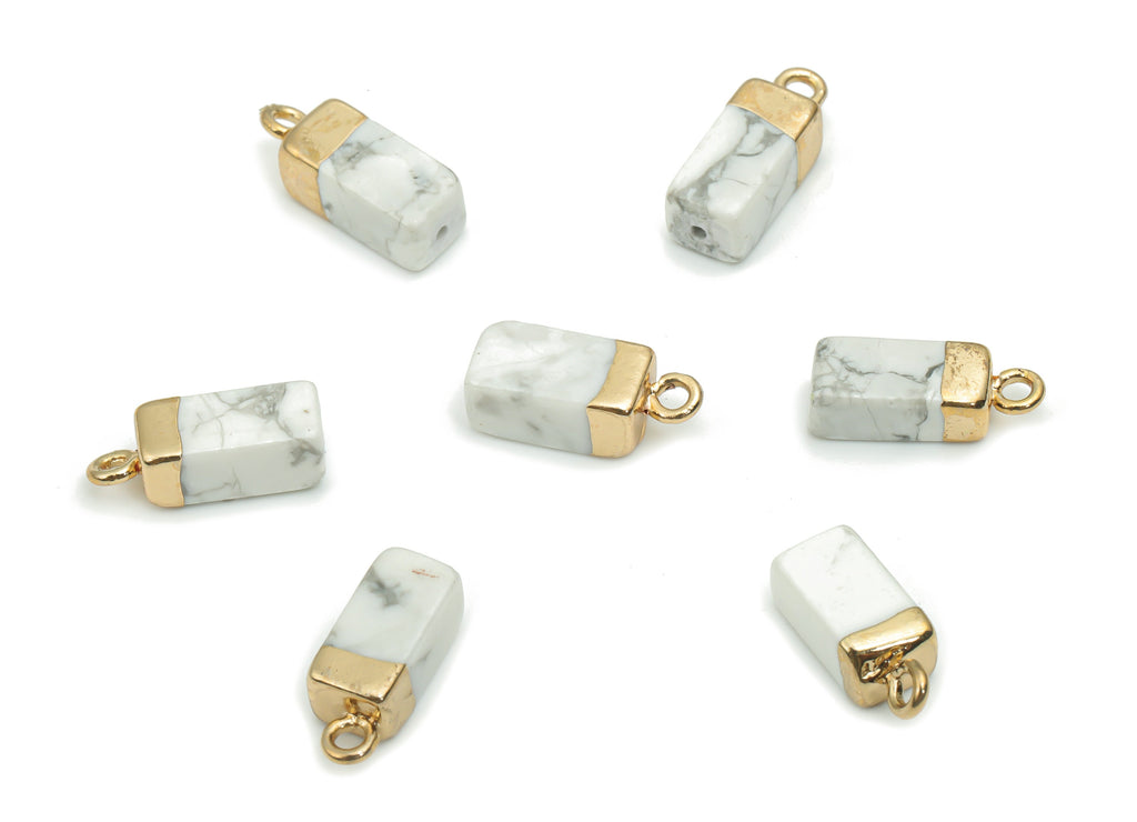 Howlite Rectangle Earring Charms - Brass Rectangle Pendant - Iron Loop - Natural Stone - Gold Tone Plated Brass – 16.3x6.03x5.21mm – NS1567A - DOMEDBAZAAR