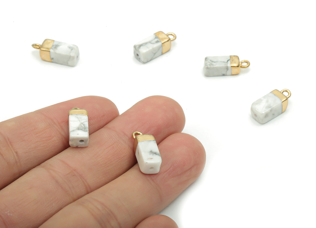 Howlite Rectangle Earring Charms - Brass Rectangle Pendant - Iron Loop - Natural Stone - Gold Tone Plated Brass – 16.3x6.03x5.21mm – NS1567A - DOMEDBAZAAR