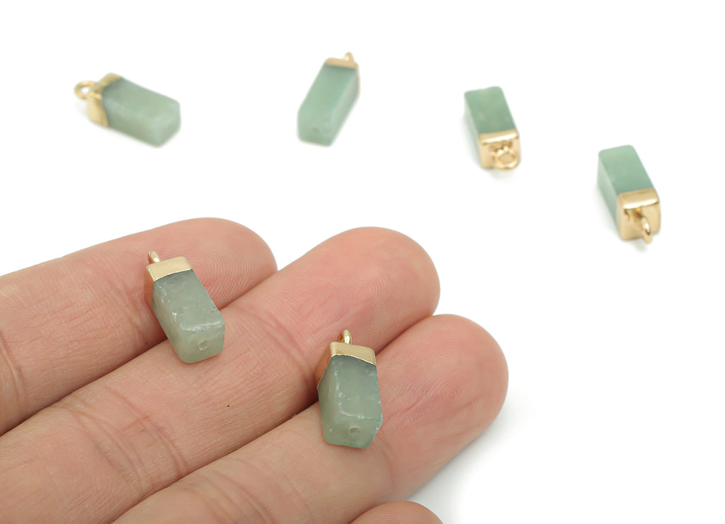 Aventurine Rectangle Earring Charms - Brass Rectangle Pendant - Iron Loop - Natural Stone - Gold Tone Plated Brass – 15.89x6.1x4.3mm–NS1567C - DOMEDBAZAAR