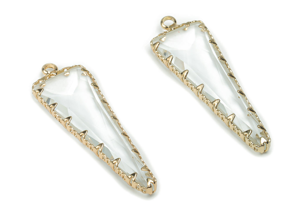 Glass Triangle Earring Charms - Brass Triangle Frame Pendant - Gold Tone Plated Brass - Jewelry Making Supplies - 41.22x12.82x4.2mm - GS1085 - DOMEDBAZAAR
