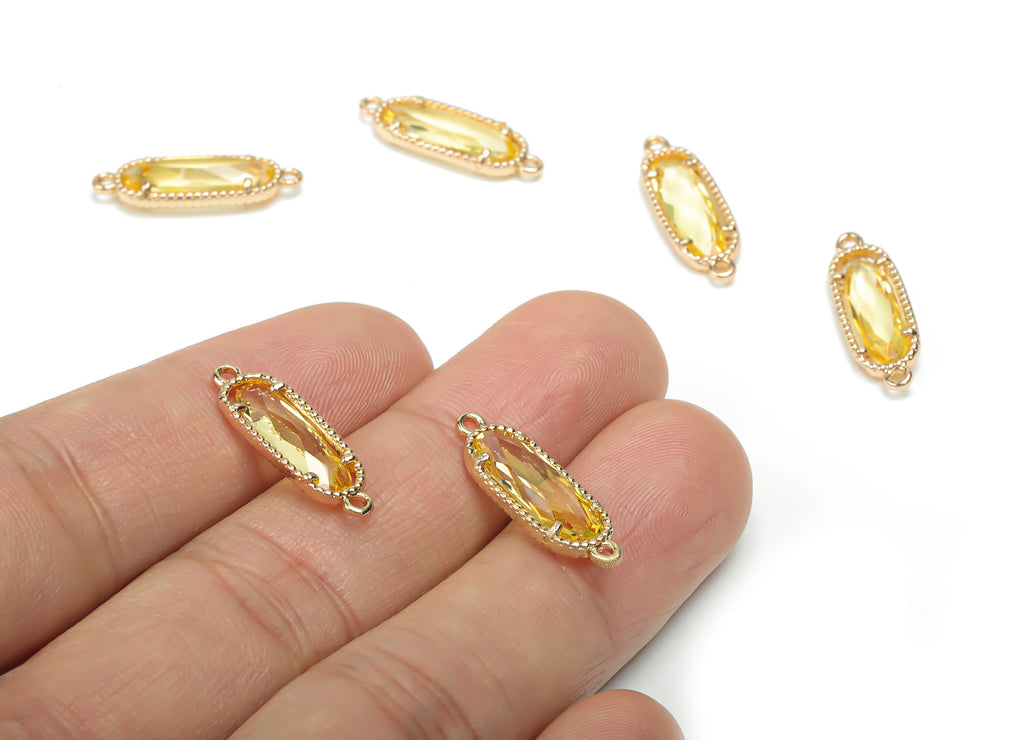 Glass Oval Earring Connector - Brass Oval Frame Charms and Pendant - Gold Tone Plated Brass - Jewelry Supplies - 20.86x6.98x3.48mm - GS1072B - DOMEDBAZAAR