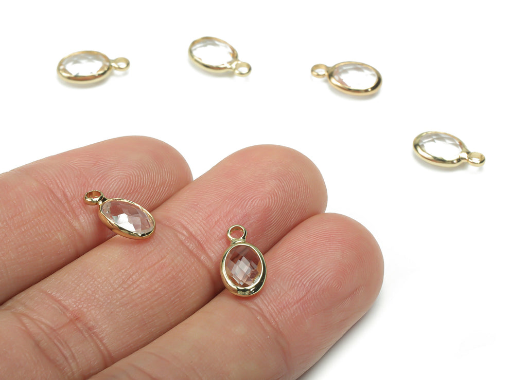 Glass Mini Oval Earring Charms - Brass Oval Pendant - Gold Tone Plated Brass - Jewelry Making Supplies - 11.84x6.69x3.17mm - GS1071B - DOMEDBAZAAR