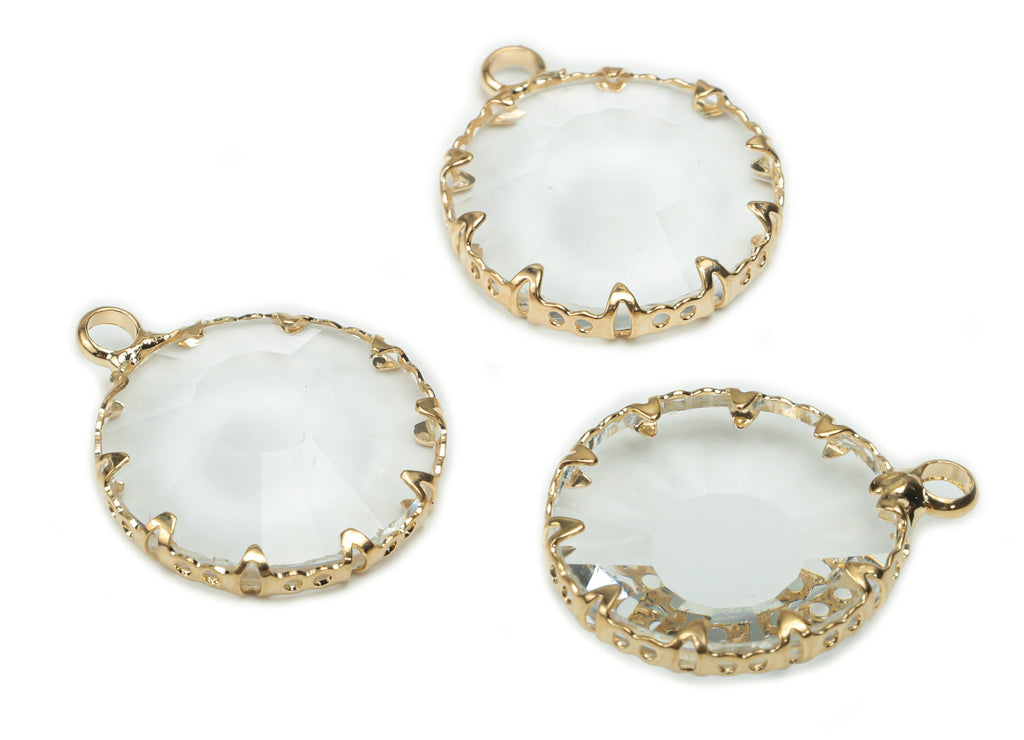 Glass Round Earring Charms - Brass Circle Frame Pendant - Gold Tone Plated Brass - Jewelry Making Supplies - 20.58x16.92x4.53mm - GS1081 - DOMEDBAZAAR
