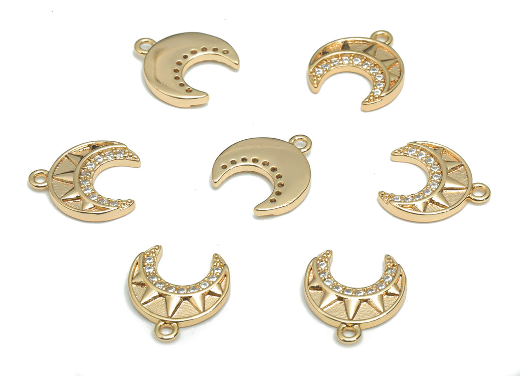 Brass Crescent Charms With Zircons - Gold Moon Sun Pendant - 18K Real Gold Plated Brass - Jewelry Supplies - 12.47x11.28x1.81mm - RGP4331 - DOMEDBAZAAR