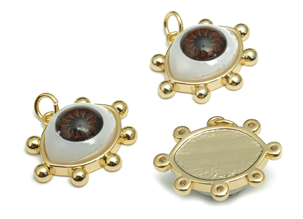 Brass Eye Earring Charms - Plastic Patch Gold Eyelash Pendant - 18K Real Gold Plated Brass - Jewelry Supplies - 21.04x17.1x7.19mm - RGP4293B - DOMEDBAZAAR