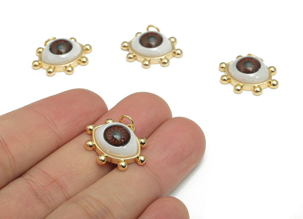 Brass Eye Earring Charms - Plastic Patch Gold Eyelash Pendant - 18K Real Gold Plated Brass - Jewelry Supplies - 21.04x17.1x7.19mm - RGP4293B - DOMEDBAZAAR
