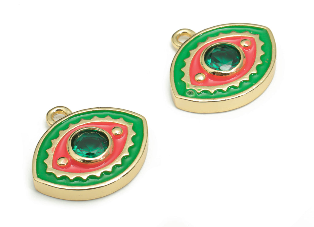 Brass Eye Charms With Zircons - Enamel Gold Eyelash Pendant - 18K Real Gold Plated Brass - Jewelry Supplies - 16.65x15.24x3.64mm - RGP4297D - DOMEDBAZAAR
