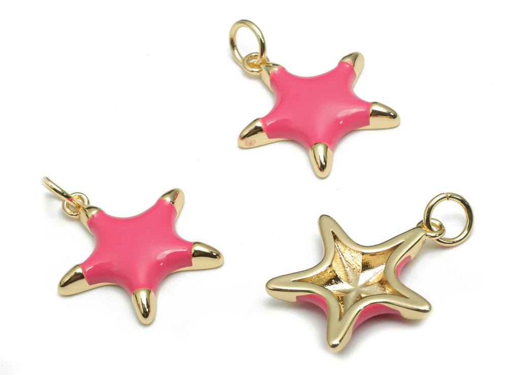 Brass Five-pointed Star Earring Charms - Enamel Gold Star Pendant - 18K Real Gold Plated - Jewelry Supplies - 16.82x15.6x2.57mm - RGP4294A - DOMEDBAZAAR
