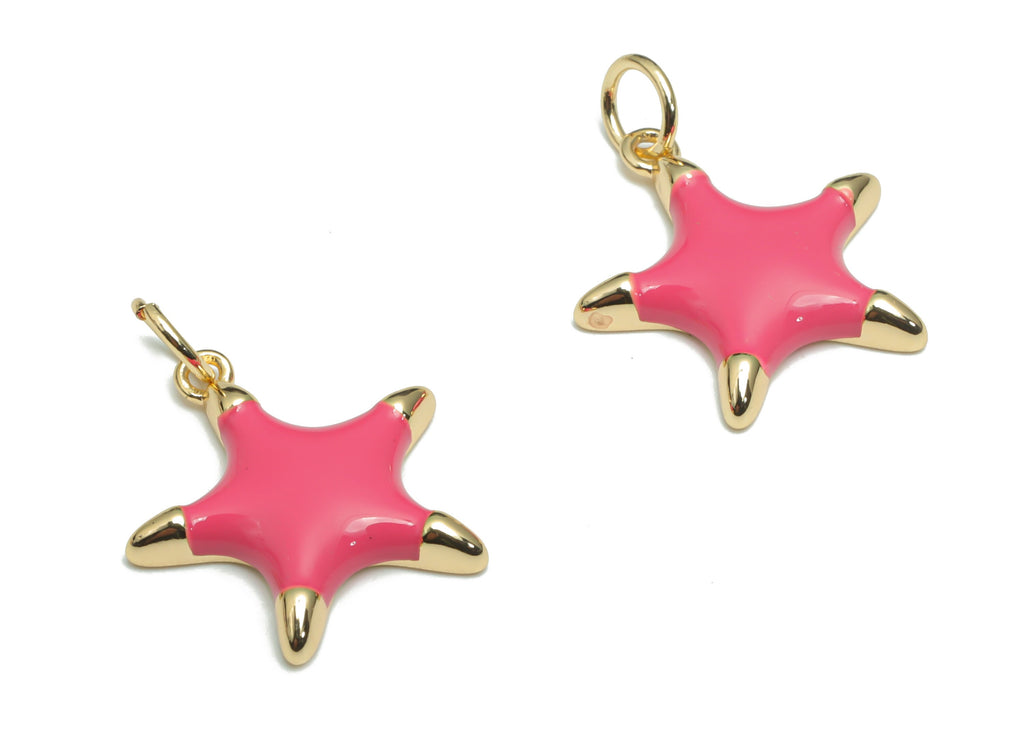 Brass Five-pointed Star Earring Charms - Enamel Gold Star Pendant - 18K Real Gold Plated - Jewelry Supplies - 16.82x15.6x2.57mm - RGP4294A - DOMEDBAZAAR