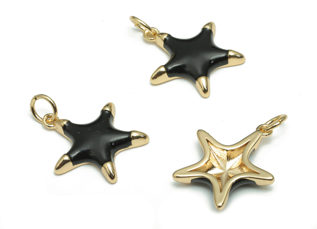 Brass Five-pointed Star Earring Charms - Enamel Gold Star Pendant - 18K Real Gold Plated - Jewelry Supplies - 16.82x15.6x2.57mm - RGP4294B - DOMEDBAZAAR