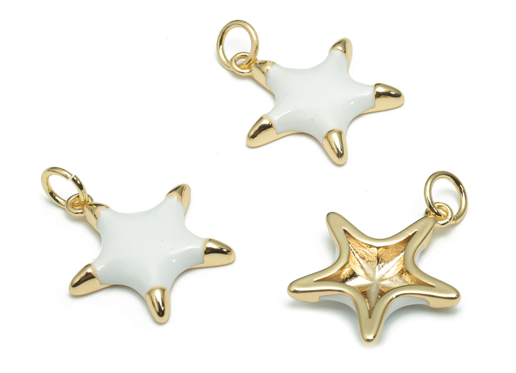Brass Five-pointed Star Earring Charms - Enamel Gold Star Pendant - 18K Real Gold Plated - Jewelry Supplies - 16.82x15.6x2.57mm - RGP4294C - DOMEDBAZAAR