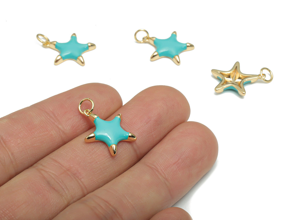 Brass Five-pointed Star Earring Charms - Enamel Gold Star Pendant - 18K Real Gold Plated - Jewelry Supplies - 16.82x15.6x2.57mm - RGP4294D - DOMEDBAZAAR