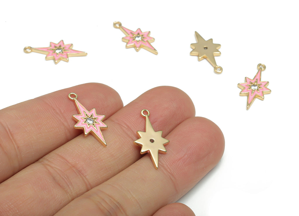 Brass Planet Earring Charms With Zincons - Enamel Gold Star Pendant - 18K Real Gold Plated - Jewelry Supplies - 21.06x10.83x1.6mm - RGP4296B - DOMEDBAZAAR