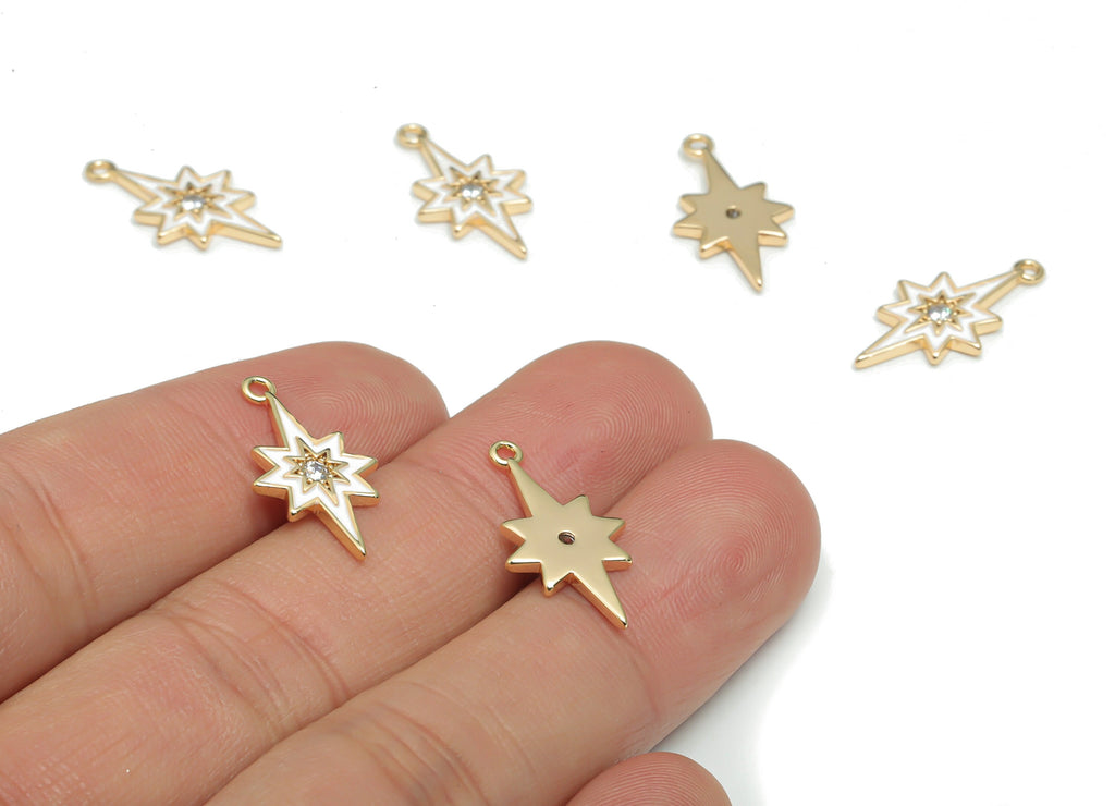 Brass Planet Earring Charms With Zincons - Enamel Gold Star Pendant - 18K Real Gold Plated - Jewelry Supplies - 21.06x10.83x1.6mm - RGP4296G - DOMEDBAZAAR