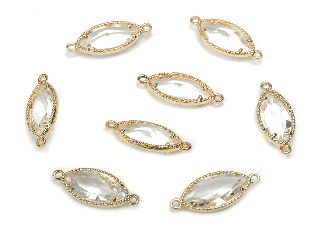 Glass Marquise Earring Connector - Brass Oval Frame Charms and Pendant - Gold Tone Plated Brass - Jewelry Supplies - 21.4x8.5x4.6mm -GS1073A - DOMEDBAZAAR