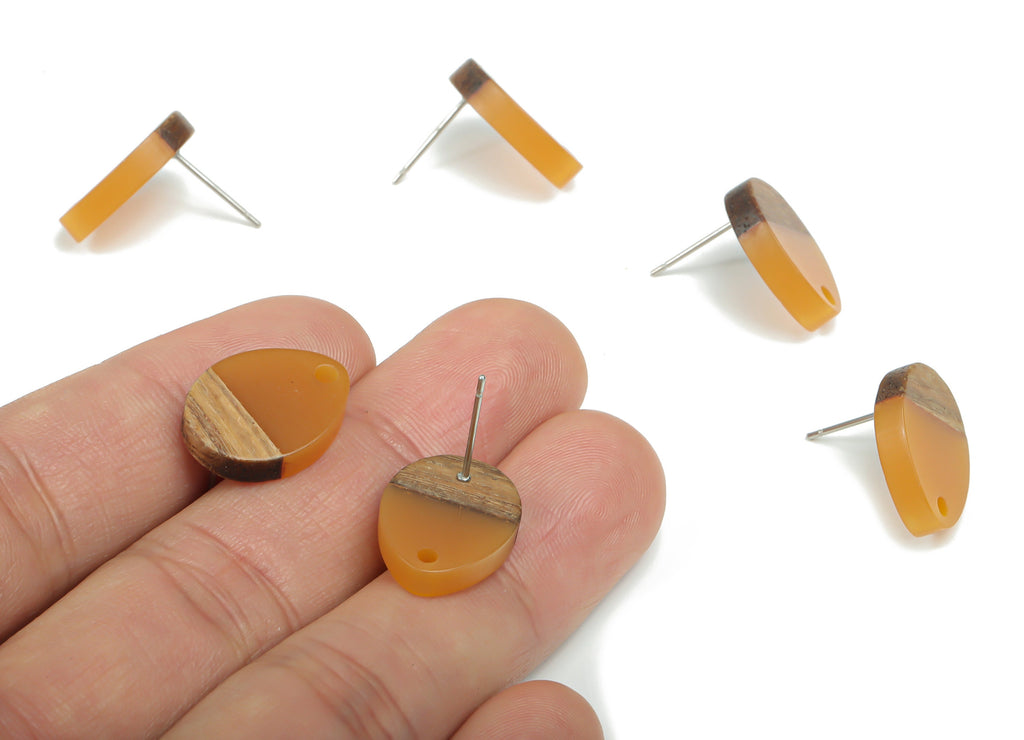 Natural Wooden Drop Earring Stud - Resin Drop Post - 316 Surgical Stainless Steel Stud - Jewelry Supplies - 17.44x13.05x3.1mm - BB1145B - DOMEDBAZAAR