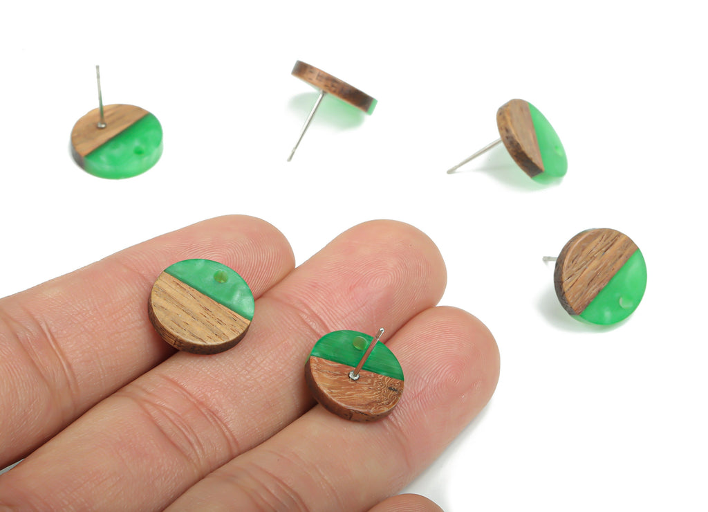 Natural Wooden Round Earring Stud - Resin Circle Post - 316 Surgical Stainless Steel Stud - Jewelry Supplies - 14.06x14.06x2.73mm - BB1135D - DOMEDBAZAAR