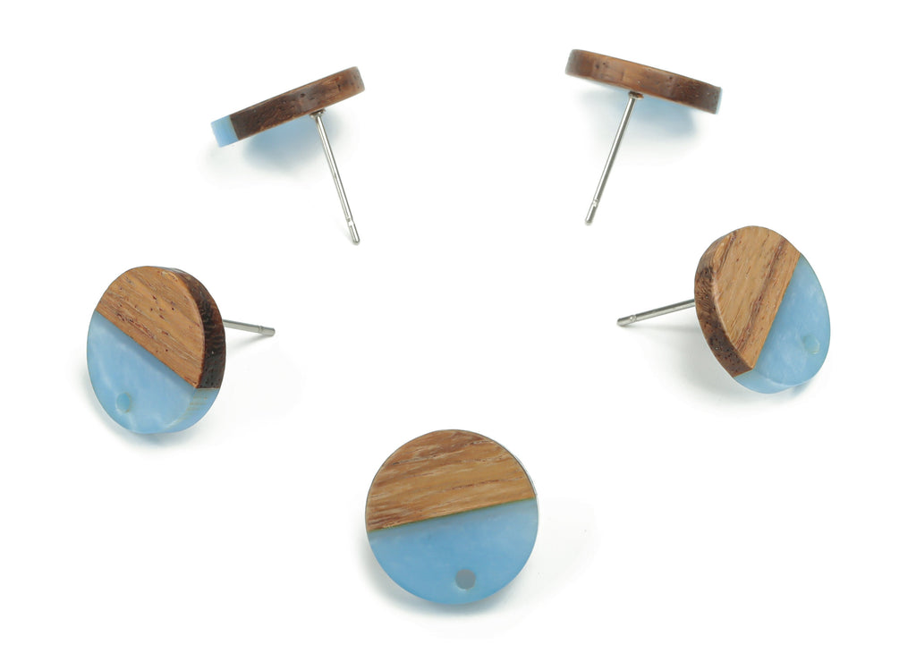 Natural Wooden Round Earring Stud - Resin Circle Post - 316 Surgical Stainless Steel Stud - Jewelry Supplies - 14.06x14.06x2.73mm - BB1135B - DOMEDBAZAAR