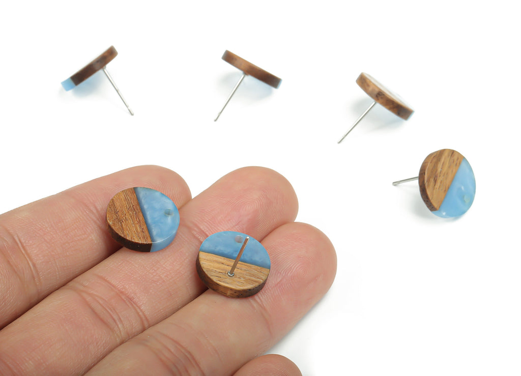 Natural Wooden Round Earring Stud - Resin Circle Post - 316 Surgical Stainless Steel Stud - Jewelry Supplies - 14.06x14.06x2.73mm - BB1135B - DOMEDBAZAAR