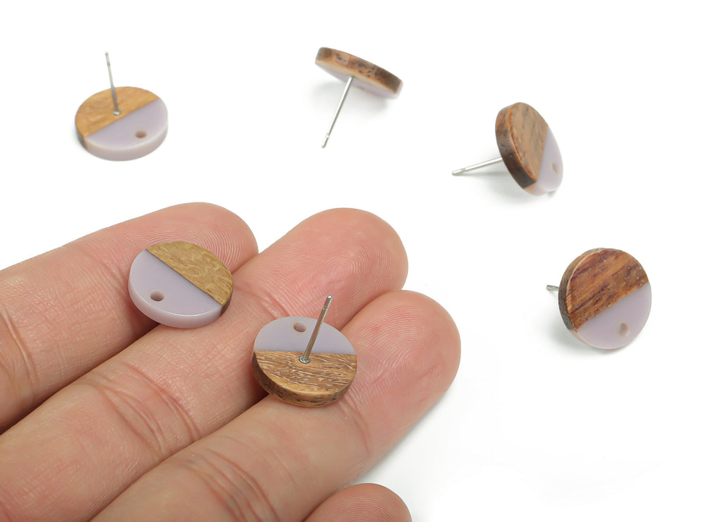 Natural Wooden Round Earring Stud - Resin Circle Post - 316 Surgical Stainless Steel Stud - Jewelry Supplies - 14.06x14.06x2.73mm - BB1135A - DOMEDBAZAAR