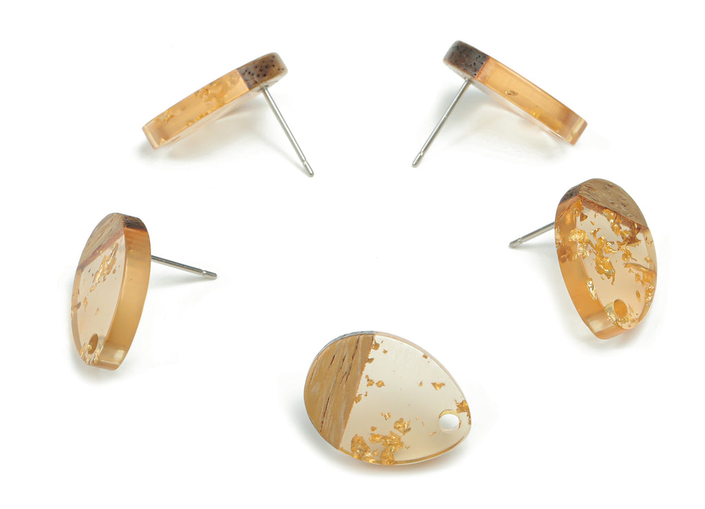 Natural Wooden Drop Earring Stud - Resin Drop Post - 316 Surgical Stainless Steel Stud - Jewelry Supplies - 17.44x13.05x3.1mm - BB1145A - DOMEDBAZAAR