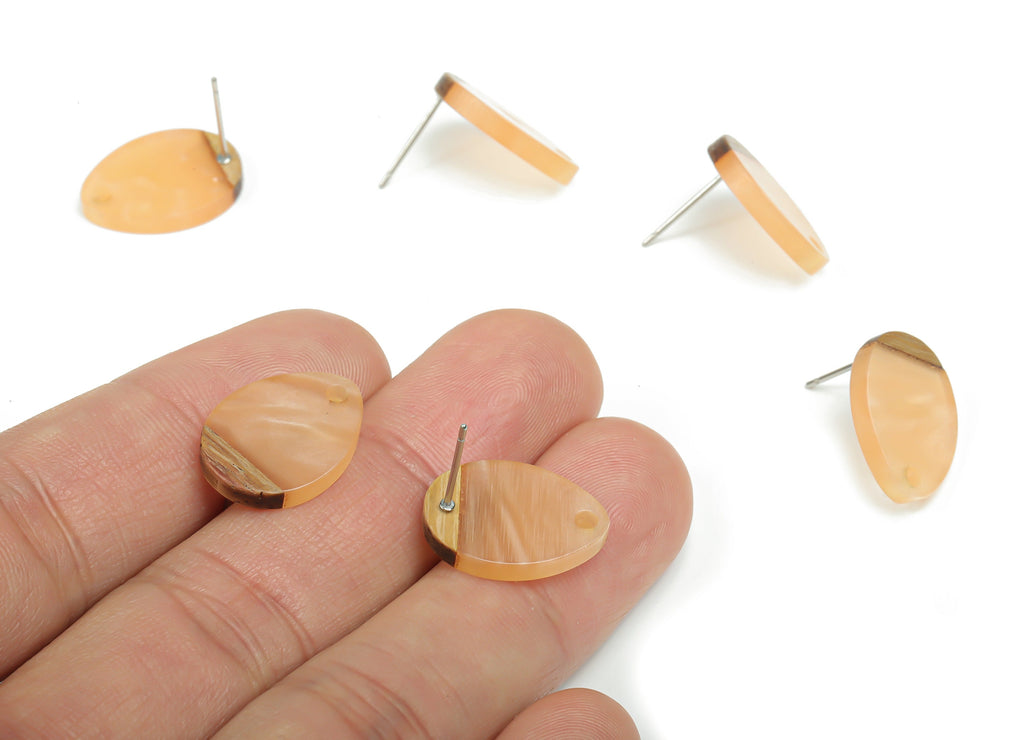 Natural Wooden Drop Earring Stud - Resin Drop Post - 316 Surgical Stainless Steel Stud - Jewelry Supplies - 17.44x13.05x3.1mm - BB1145D - DOMEDBAZAAR