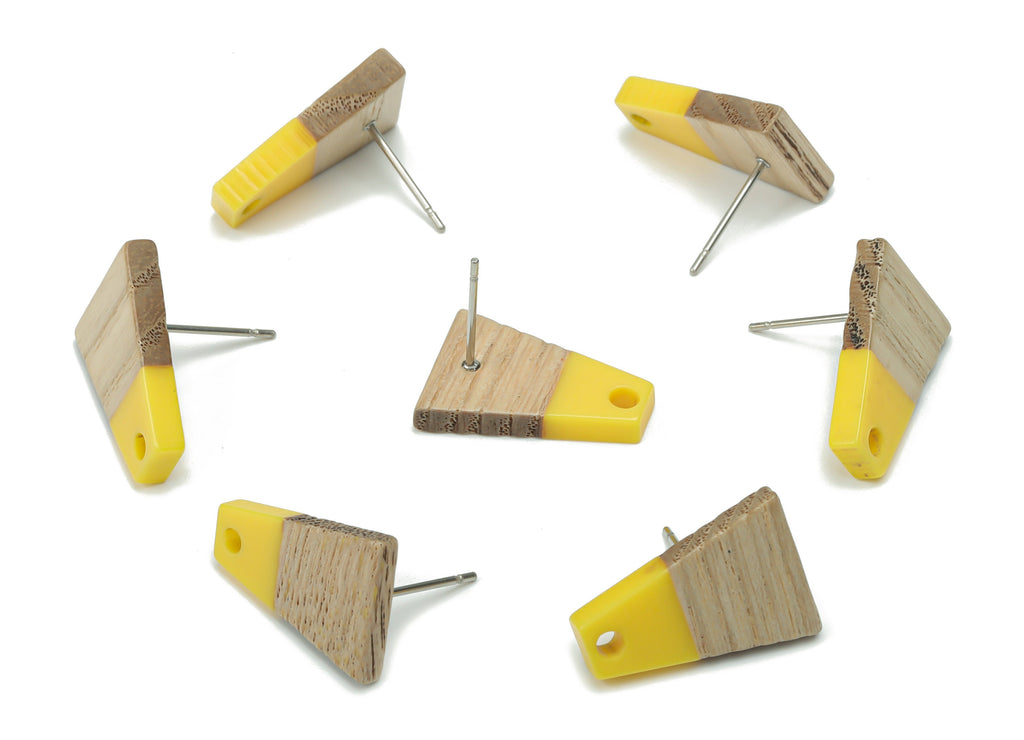 Natural Wooden Trapezoid Earring Stud - Resin Trapezoid Earring Post - 316 Surgical Stainless Steel Stud - 18.06x12.42x2.81mm - BB1136D - DOMEDBAZAAR
