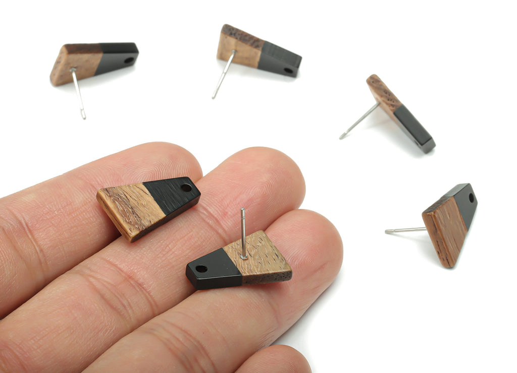 Natural Wooden Trapezoid Earring Stud - Resin Trapezoid Earring Post - 316 Surgical Stainless Steel Stud - 18.06x12.42x2.81mm - BB1136B - DOMEDBAZAAR