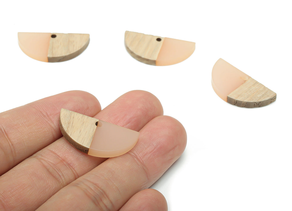 Natural Wooden Semicircle Earring Charms - Resin Half Moon Pendant - DIY Jewelry Making Supplies - 28.43x13.76x3.1mm - BB1137C - DOMEDBAZAAR