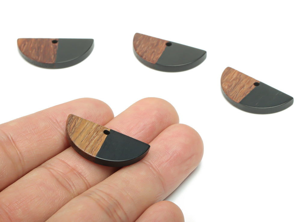 Natural Wooden Semicircle Earring Charms - Resin Half Moon Pendant - DIY Jewelry Making Supplies - 28.43x13.76x3.1mm - BB1137D - DOMEDBAZAAR