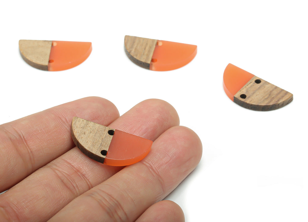 Natural Wooden Semicircle Earring Connector - Resin Half Moon Charms and Pendant - DIY Jewelry Making Supplies - 27.71x13.9x3.14mm - BB1141A - DOMEDBAZAAR