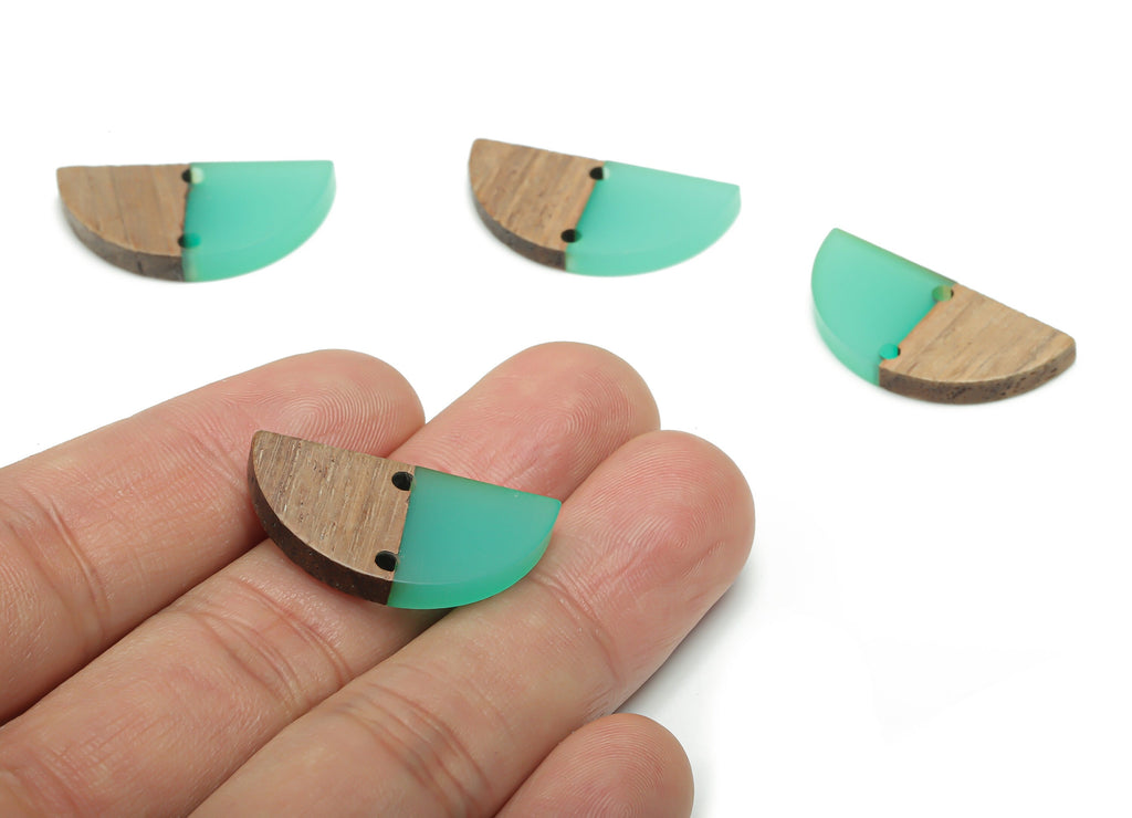 Natural Wooden Semicircle Earring Connector - Resin Half Moon Charms and Pendant - DIY Jewelry Making Supplies - 27.71x13.9x3.14mm - BB1141B - DOMEDBAZAAR