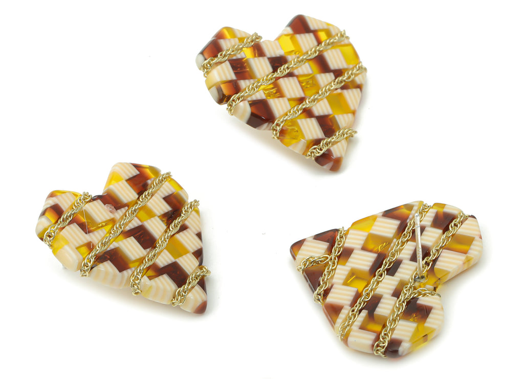 Acetate Heart Earring Stud - Brass Heart Post – Imitation Silver Stud – Twisted Curb Chain - Gold Tone Plated – 29.83x26.86x2.94mm - AC2384A - DOMEDBAZAAR