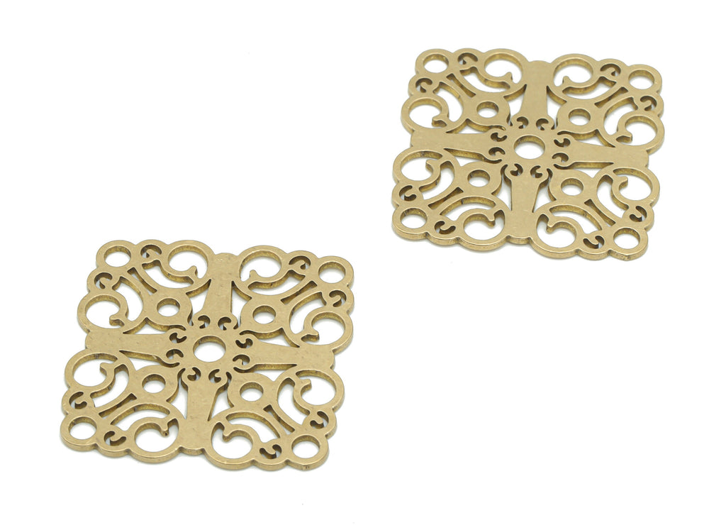 Brass Rhombic Crescent Flower Earring Charms - Raw Brass Diamond Moon Flower Pendant - Jewelry Making Supplies - 28.13x28.08x0.9mm - PPA2278 - DOMEDBAZAAR
