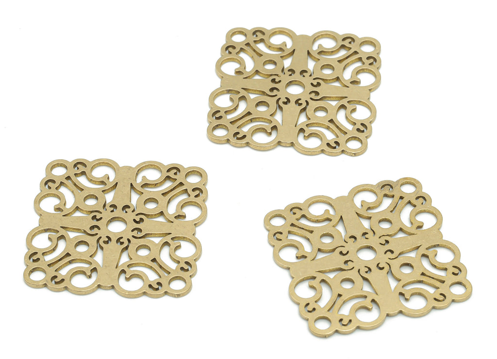 Brass Rhombic Crescent Flower Earring Charms - Raw Brass Diamond Moon Flower Pendant - Jewelry Making Supplies - 28.13x28.08x0.9mm - PPA2278 - DOMEDBAZAAR