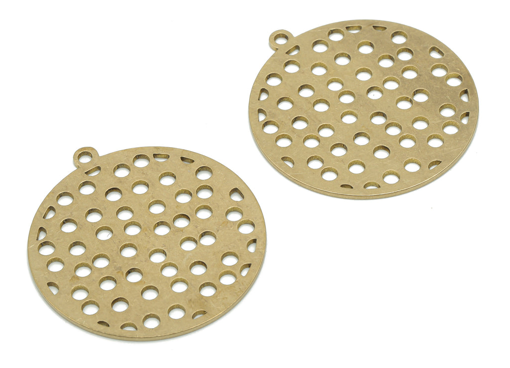 Brass Bubble Round Earring Charms - Raw Brass Bubble Circle Pendant - Jewelry Making Supplies - 35.83x32.97x0.86mm - PPA2329 - DOMEDBAZAAR