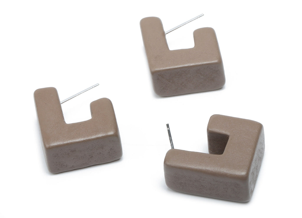 Guger Tree Wood J Earring Stud - Guger Tree Wood Geometry Post - Silver Plated Brass Stud - Jewelry Supplies - 18.99x16.59x10.39mm - BB1151B - DOMEDBAZAAR