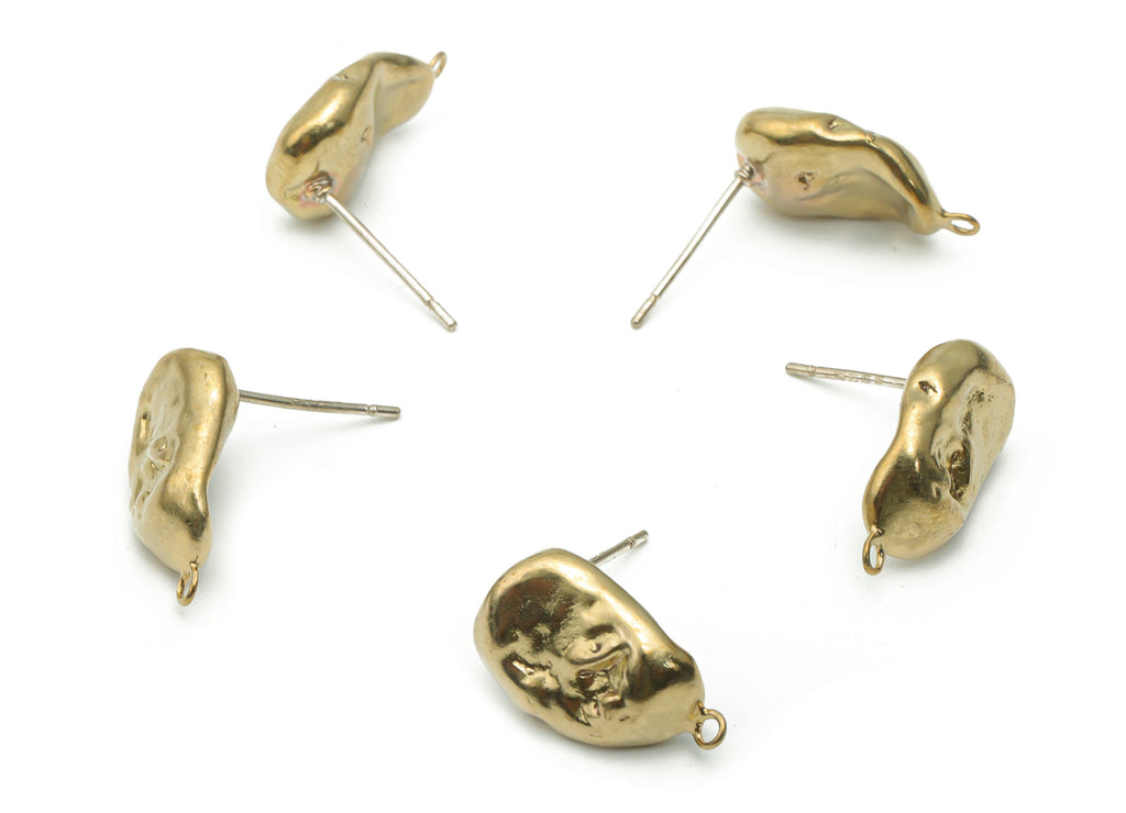Brass Oval Earring Stud - Raw Brass Irregular Earring Post - Silver Plated Brass Stud - Jewelry Making Supplies - 15.96x9.76x4.38mm - PP5106 - DOMEDBAZAAR