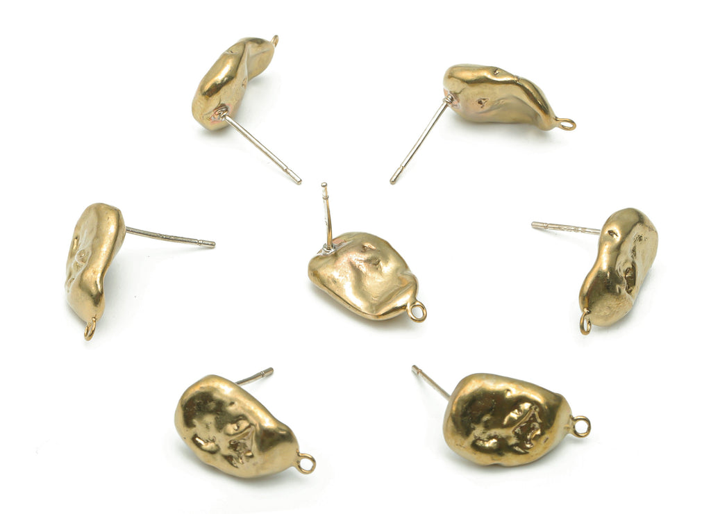 Brass Oval Earring Stud - Raw Brass Irregular Earring Post - Silver Plated Brass Stud - Jewelry Making Supplies - 15.96x9.76x4.38mm - PP5106 - DOMEDBAZAAR