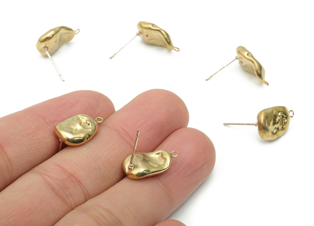 Brass Oval Earring Stud - Raw Brass Irregular Earring Post - Silver Plated Brass Stud - Jewelry Making Supplies - 15.96x9.76x4.38mm - PP5106 - DOMEDBAZAAR