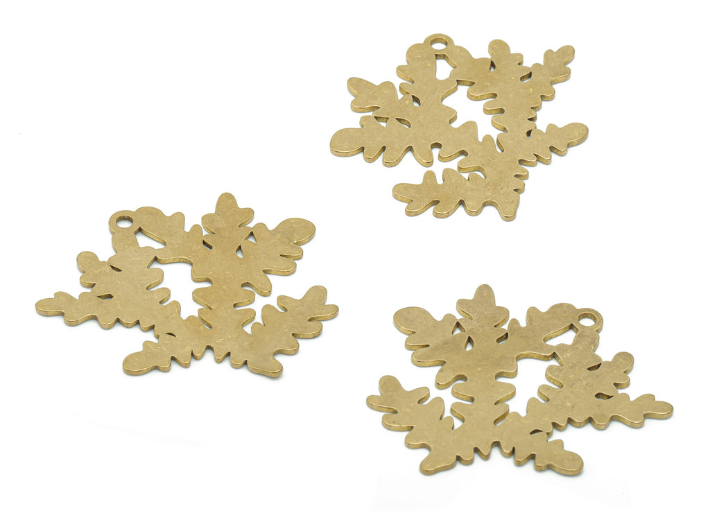 Brass Snowflake Earring Charms - Raw Brass Branch Pendant - Jewelry Making Supplies - 36.04x33.25x0.84mm - PPA1111 - DOMEDBAZAAR