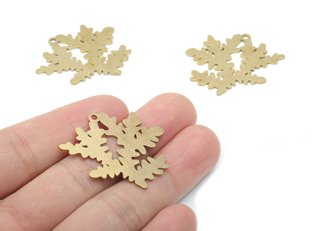 Brass Snowflake Earring Charms - Raw Brass Branch Pendant - Jewelry Making Supplies - 36.04x33.25x0.84mm - PPA1111 - DOMEDBAZAAR
